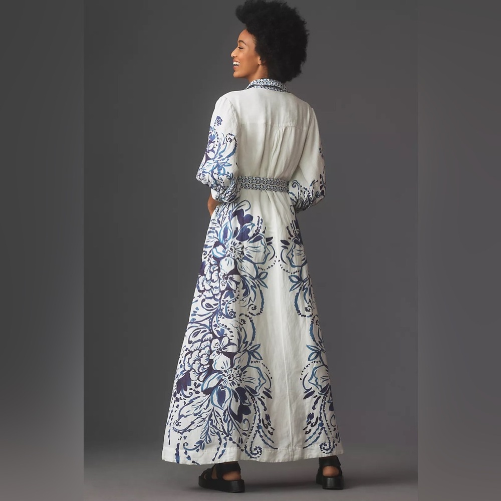 Anthropologie Blue and White Patterned Maxi Dress - Picture 2 of 10
